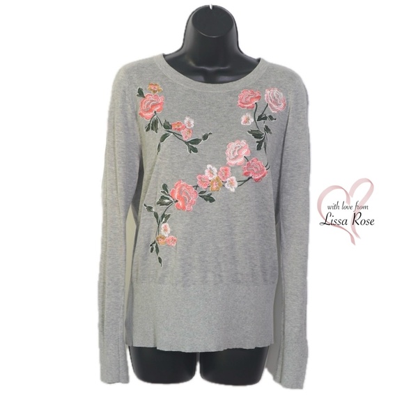 Floral Embroidered Slit Cuff Sweater (LOFT) - Picture 1 of 3